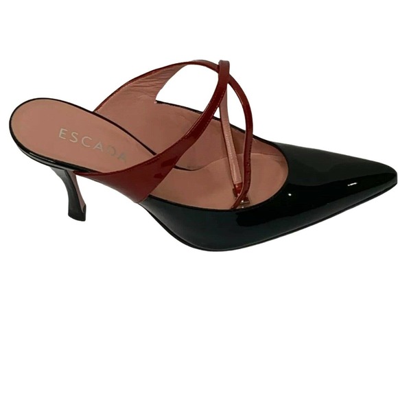 Escada Women's Shoes Heels Patent Leather Pointed Closed Toe Black Red Size 8.5 - Picture 4 of 6